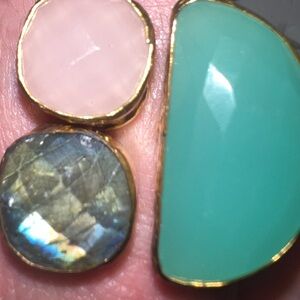 21 ct gold played brass jewellery Labrdorite &Ross quartz &Awua Chalcedony